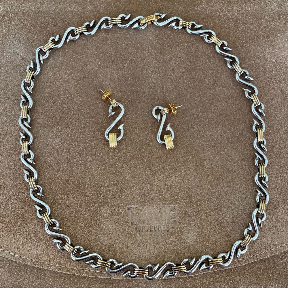 Vintage 80s TANE Orfebres Mexico Sterling Silver Gold Vermeil Necklace/Earrings